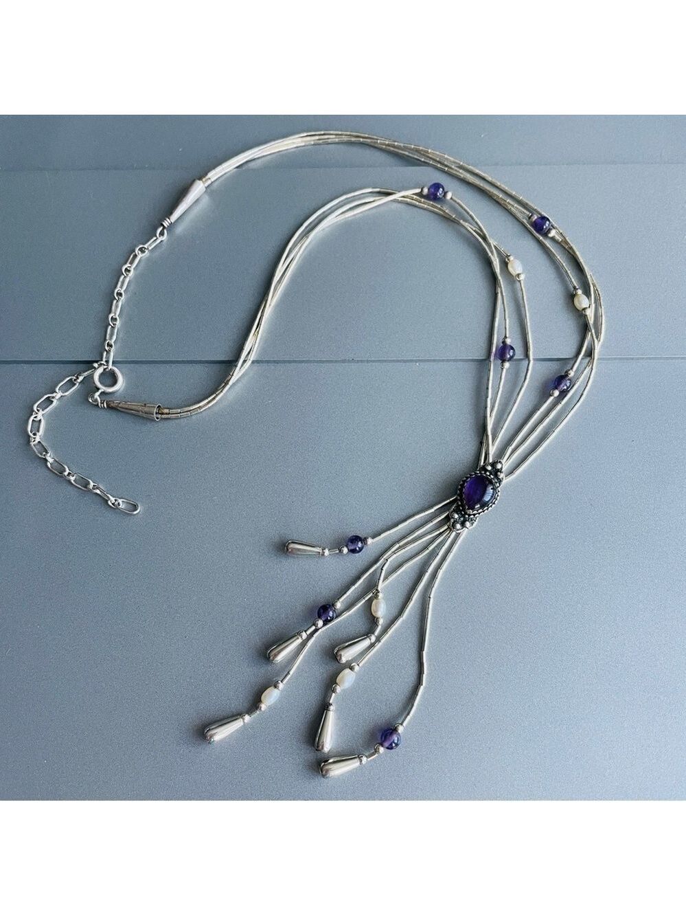 Carolyn Pollack QT Amethyst Pearl Liquid Sterling Silver Strands Lariat … - Picture 3 of 8